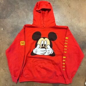 Mickey Mouse Hoodie Pullover Graphic Spell Out Red Sweatshirt‎ XL